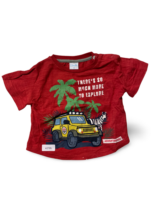 Rotes Kurzarm-T-Shirt mit Safari-Print - Gr. 74