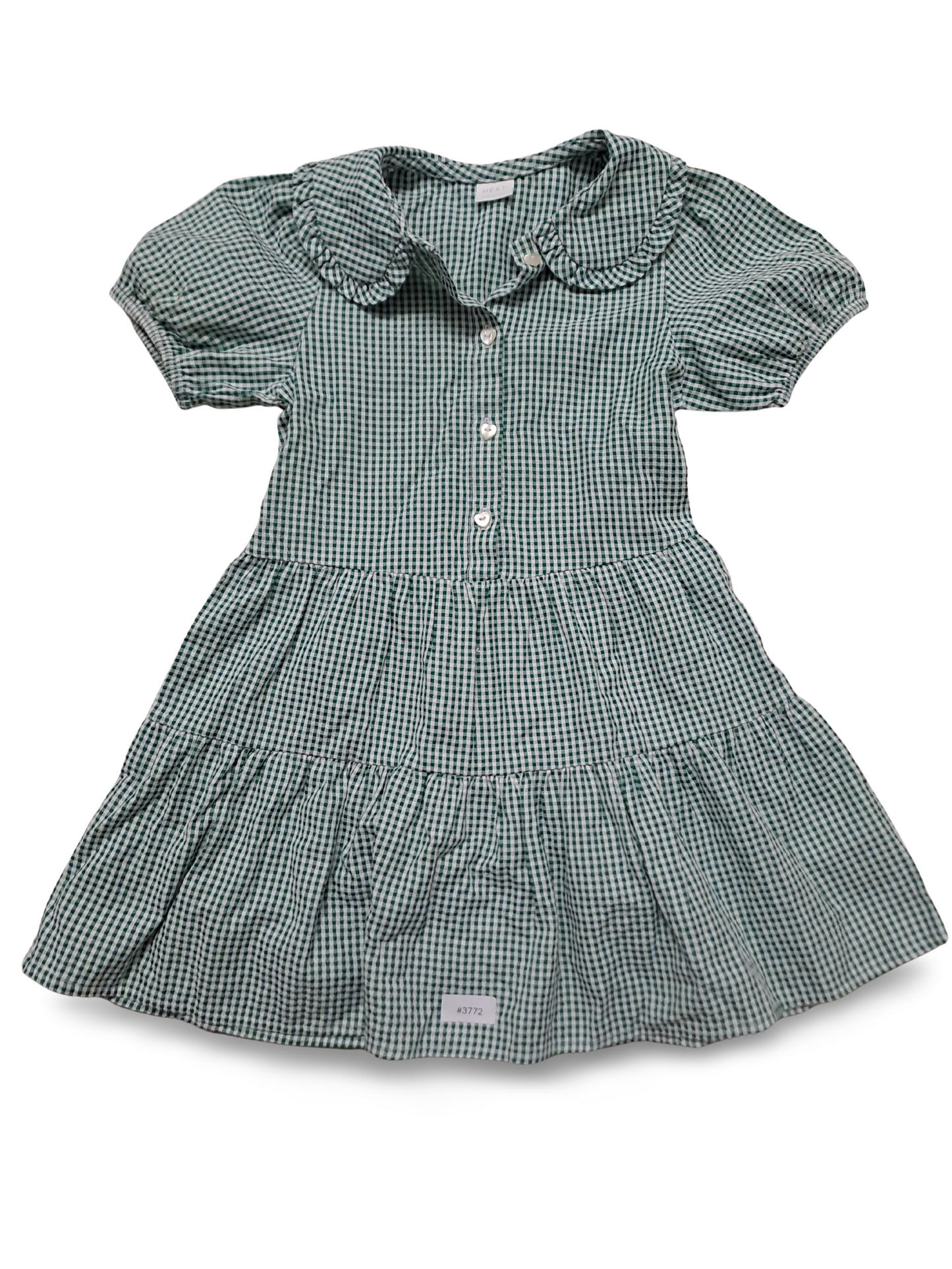 Grünes kariertes Kleid mit Rüschenkragen - Gr. 110