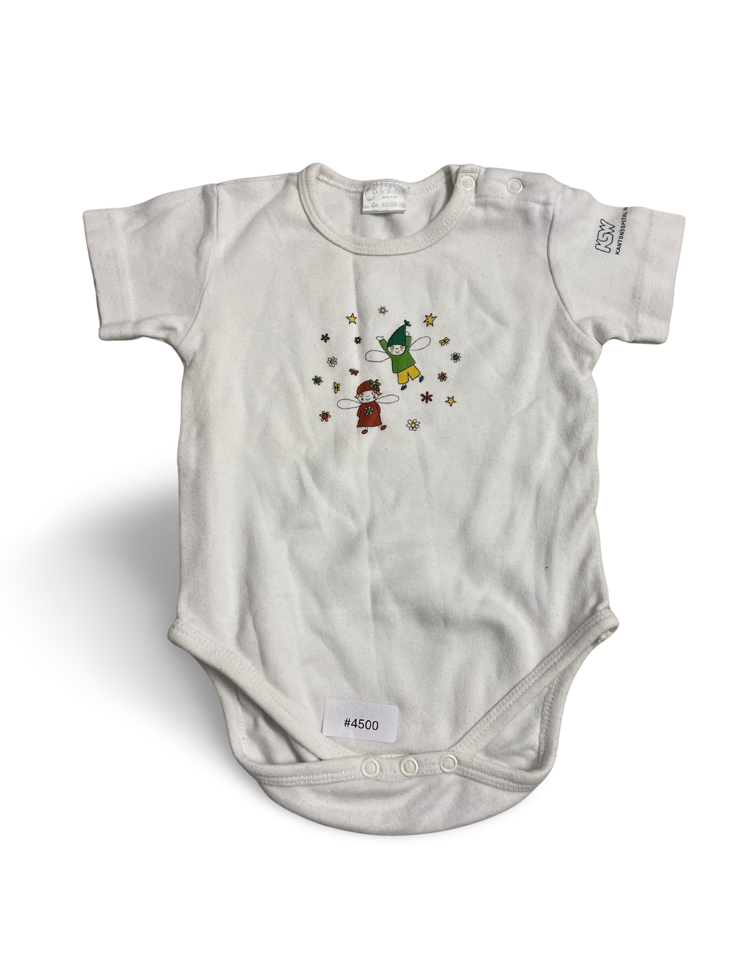 Weisser Kurzarm-Babybody mit Feenmotiv - Gr. 62