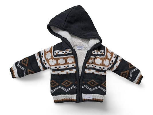 Gefütterte Kapuzen-Strickjacke - Gr. 62