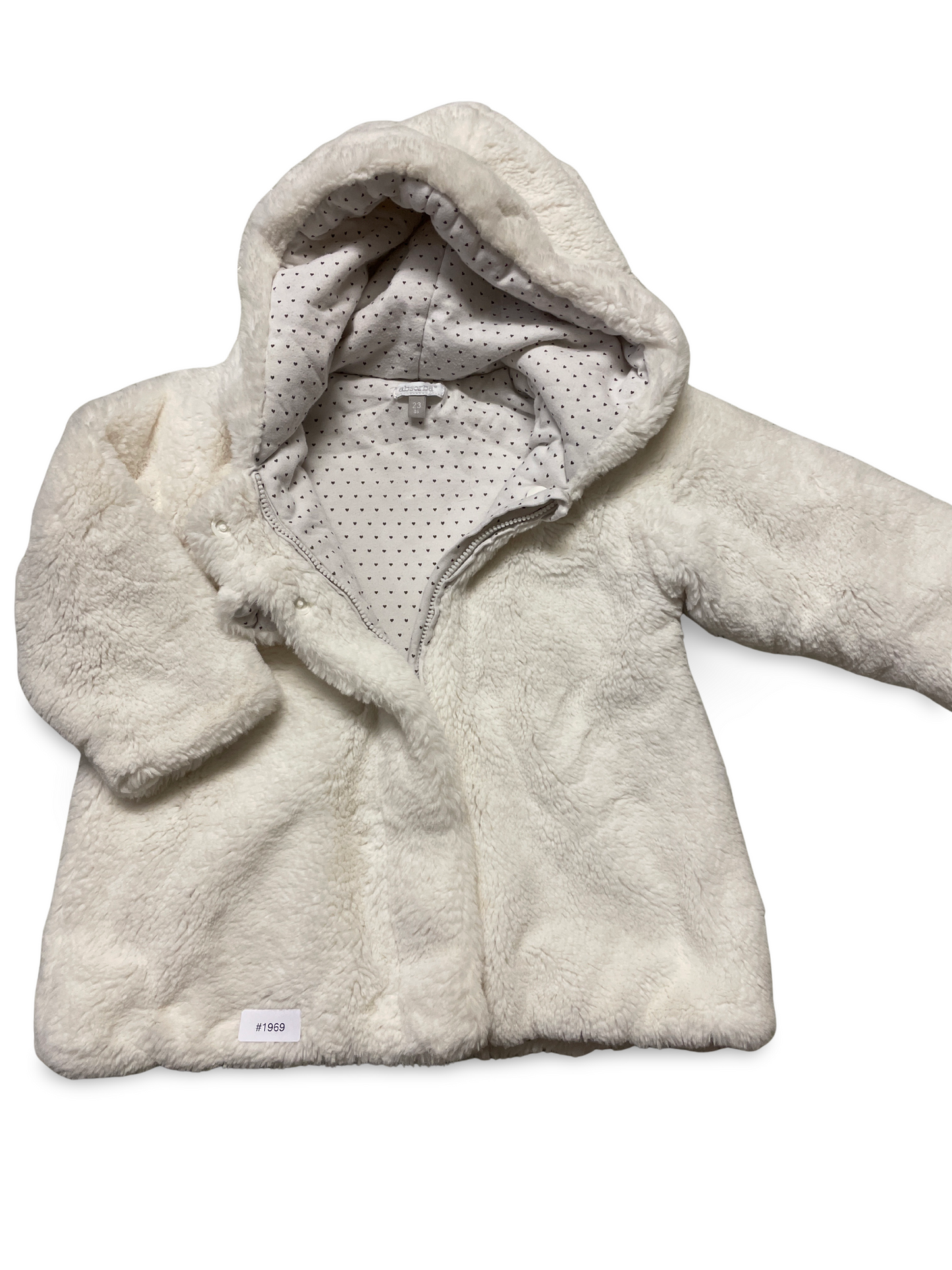 Weisse Teddyjacke mit Kapuze - Gr. 86