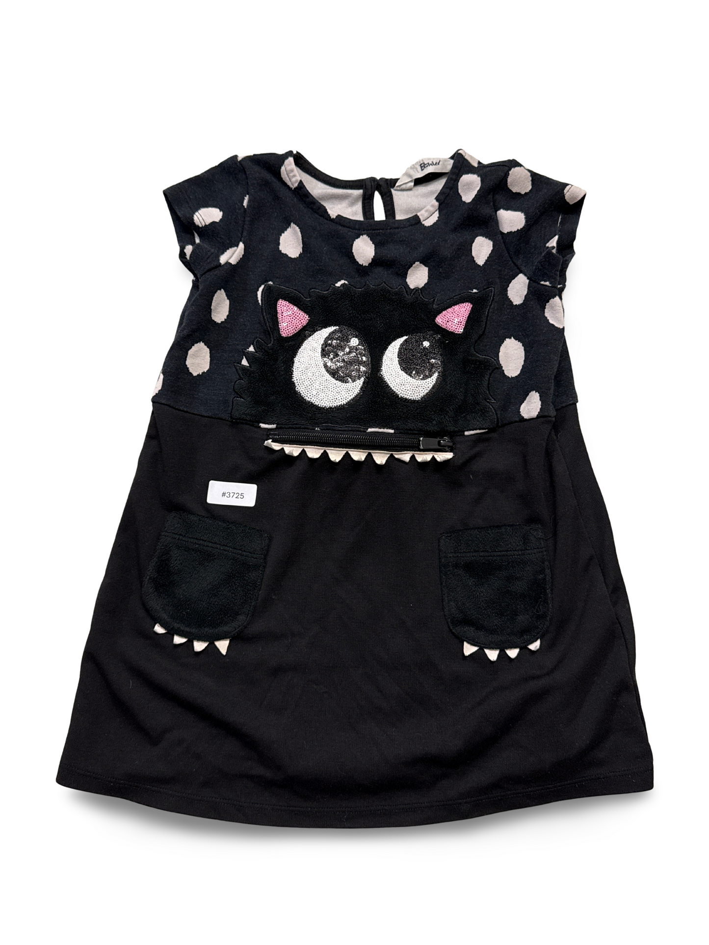 Dress with cat appliqué and polka dots - size 92