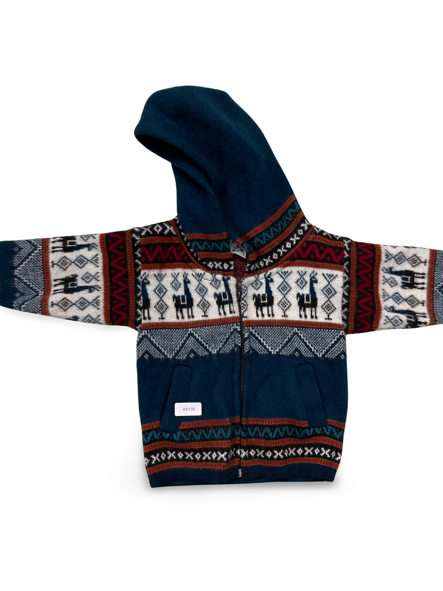 Strickjacke mit Kapuze und Lama-Muster - Gr. 92