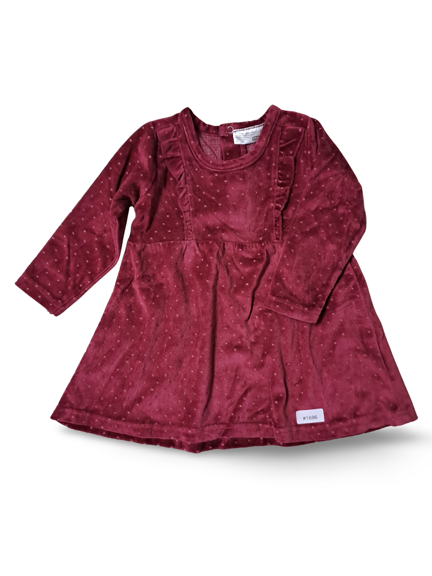 Weinrotes Samtkleid mit Rüschen - Gr. 80