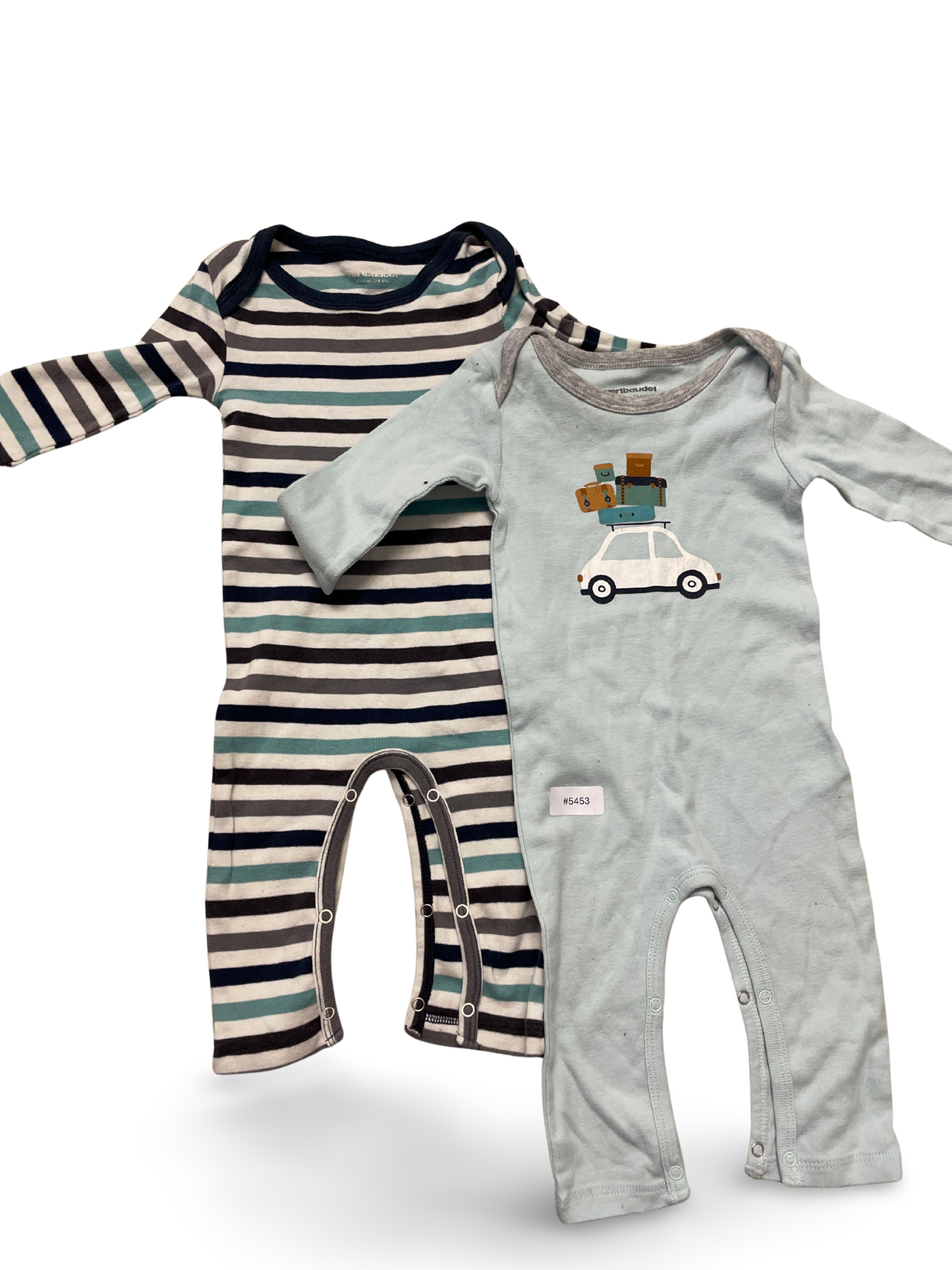 2er Bundle Strampler gestreift und hellblau mit Autoaufdruck - Gr. 68