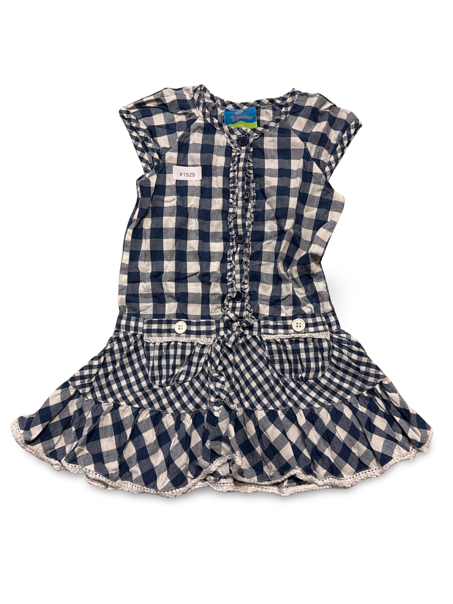 Kariertes Kleid mit Rüschen und Taschen - Gr. 98