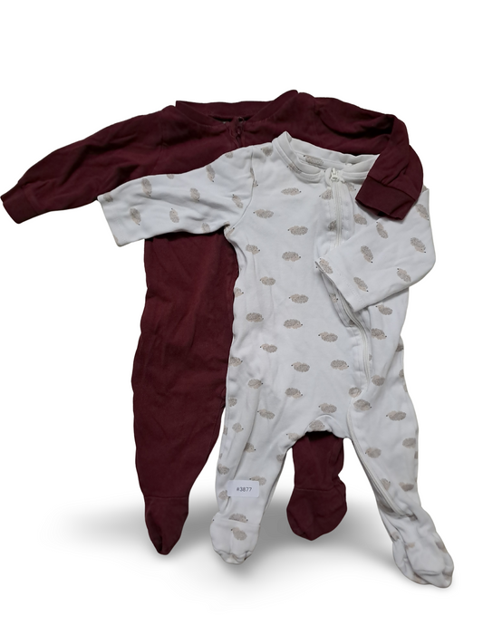 2er Bundle Strampler mit Füssen, Igelmuster und Uni - Gr. 62