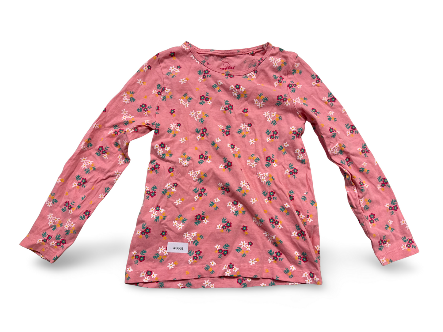 Long-sleeved shirt, pink with floral pattern - size 110