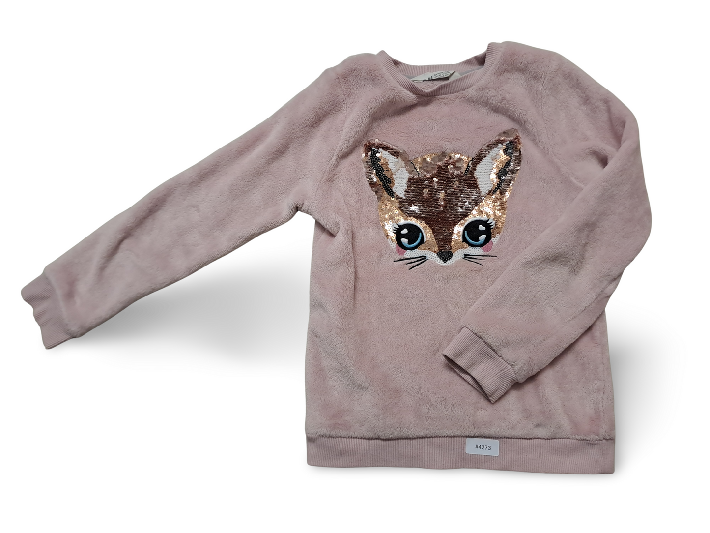 Flauschpullover mit Pailletten-Reh - Gr. 122