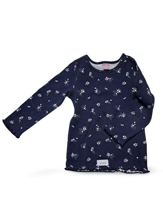 Dunkelblaues Langarmshirt mit Blumenmuster - Gr. 98