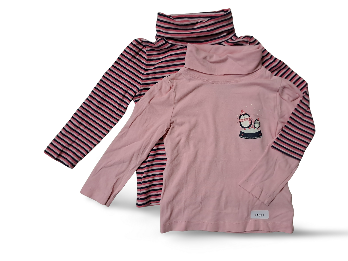 2er Bundle Rollkragenshirts Rosa und Gestreift - Gr. 86