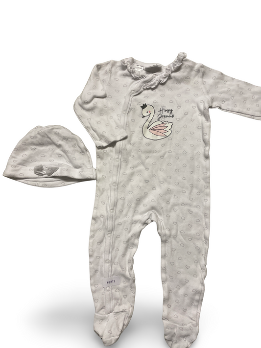 Strampler mit Mütze Schwanenmotiv - Gr. 68