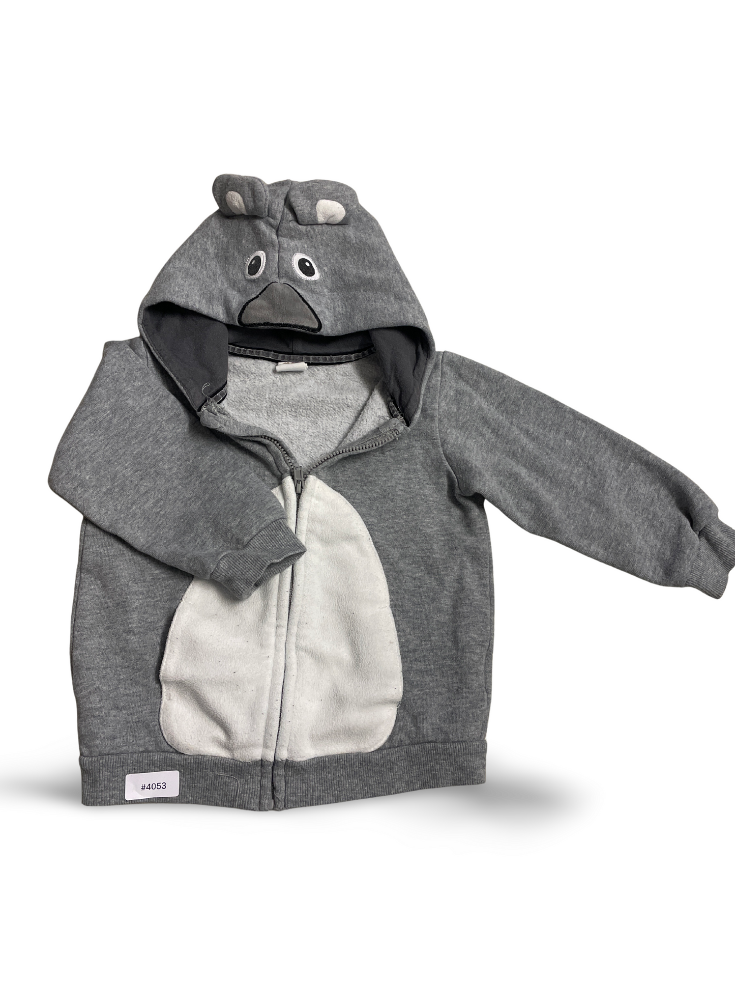 Grau-weisse Kapuzenjacke mit Tiergesicht - Gr. 86