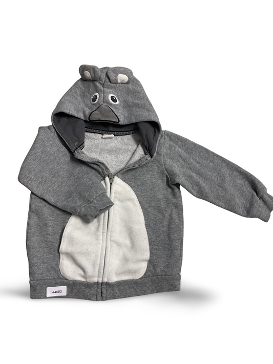 Grau-weisse Kapuzenjacke mit Tiergesicht - Gr. 86