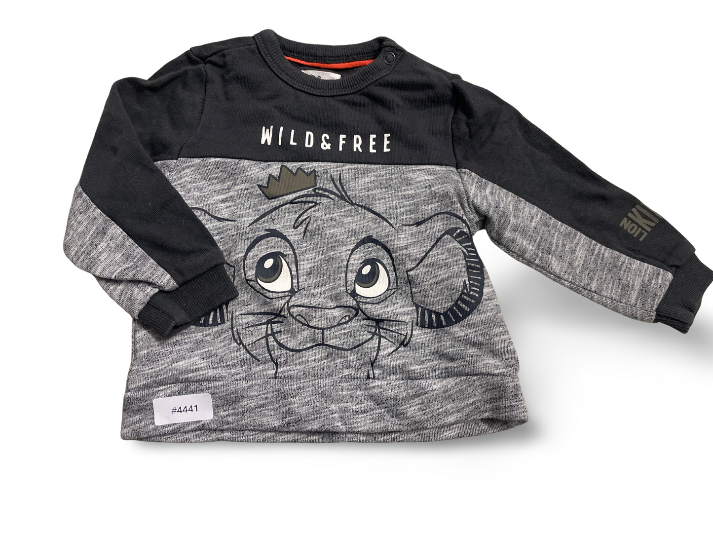 Grau-schwarzes Sweatshirt mit Löwenmotiv - Gr. 74