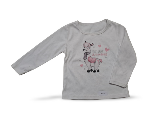 Weisses Langarmshirt mit Lama-Motiv - Gr. 98