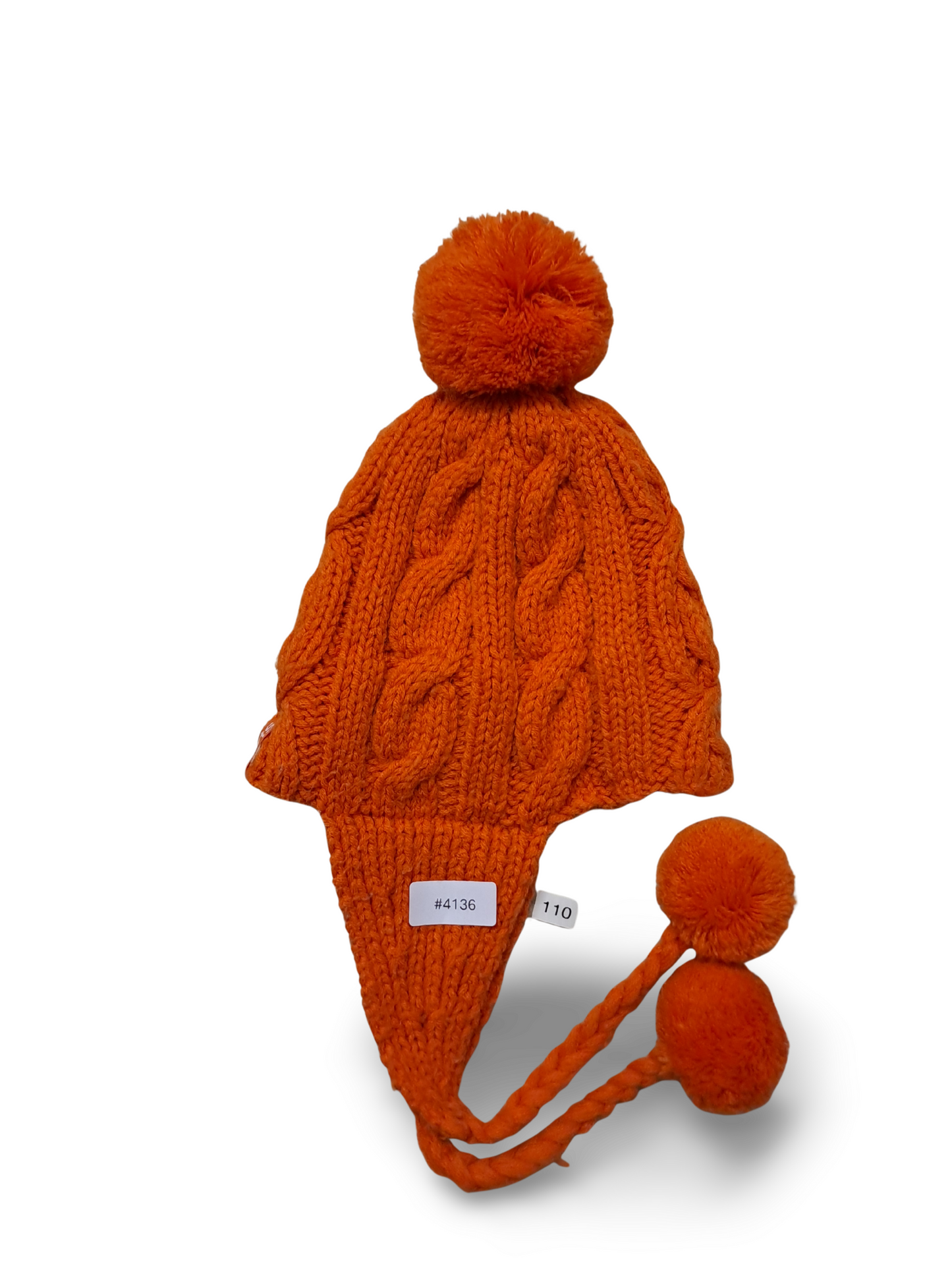 Orange Strickmütze mit Bommel - Gr. 110