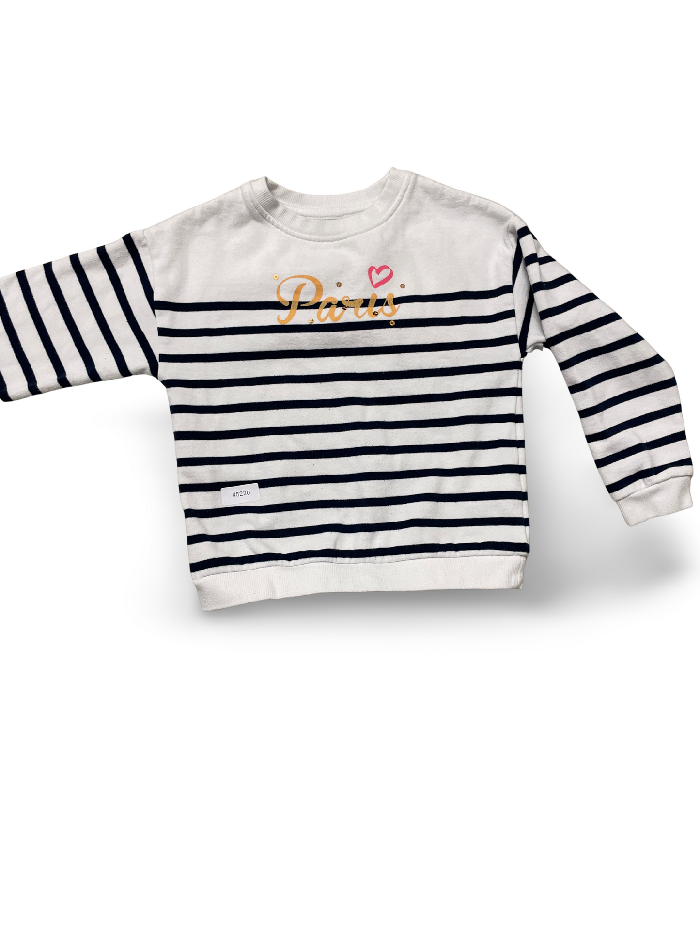 Weiss-blau gestreiftes Sweatshirt mit Paris-Print - Gr. 125