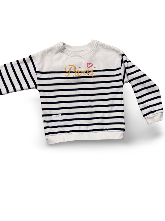 Weiss-blau gestreiftes Sweatshirt mit Paris-Print - Gr. 125