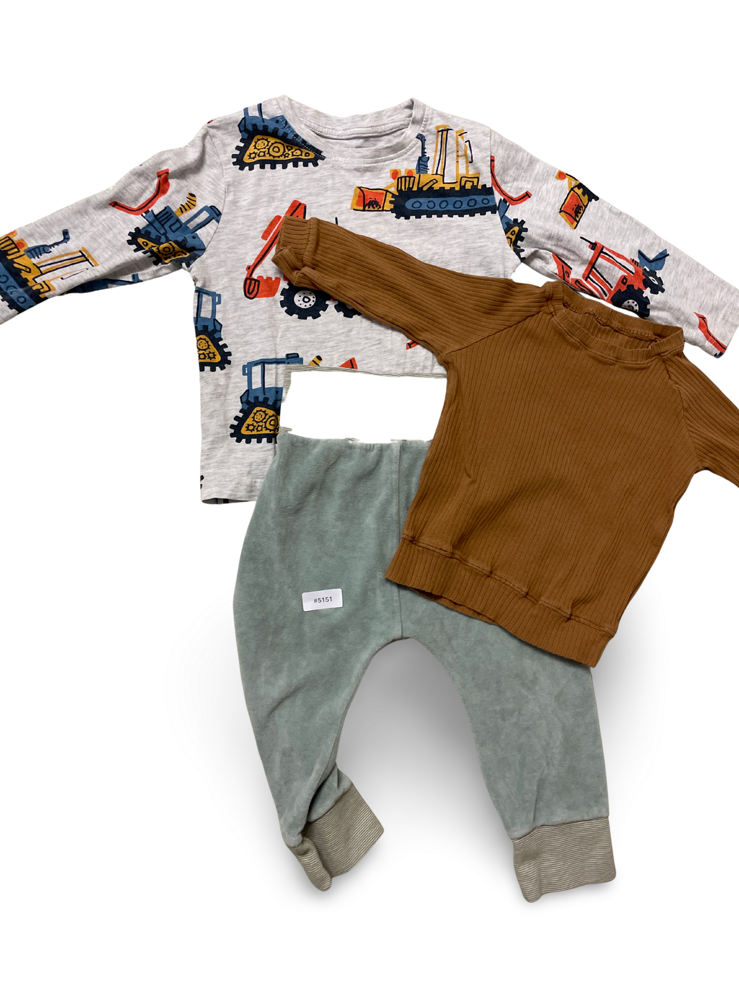 2er Bundle Langarmshirts Baustellenprint und Uni - Gr. 80