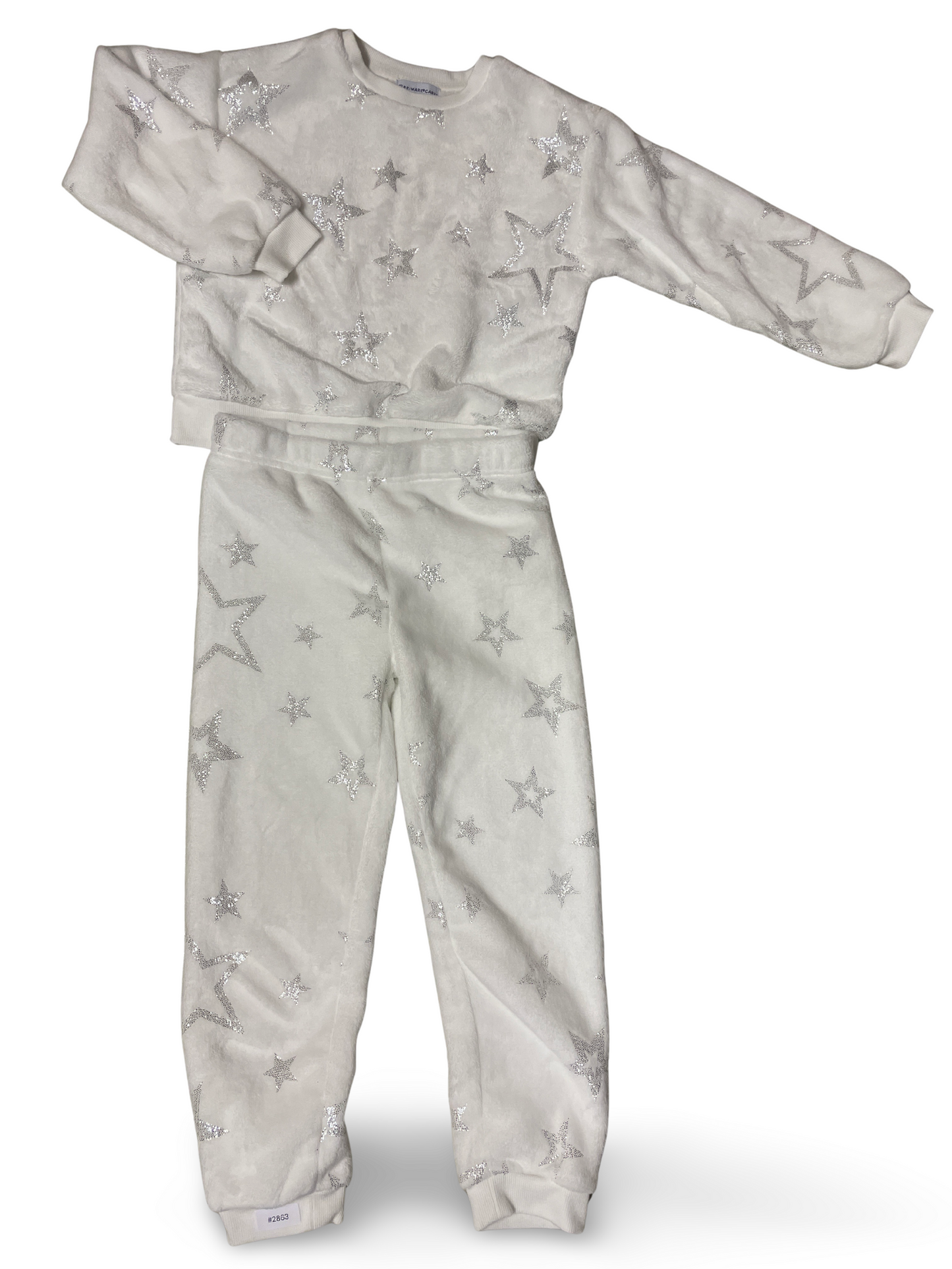 Weisses Sternchen Sweatshirt und Jogginghose Set - Gr. 122