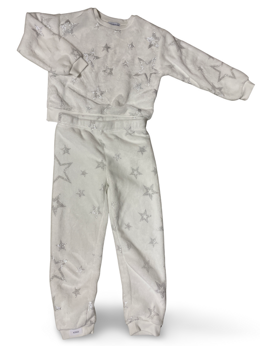 Weisses Sternchen Sweatshirt und Jogginghose Set - Gr. 122