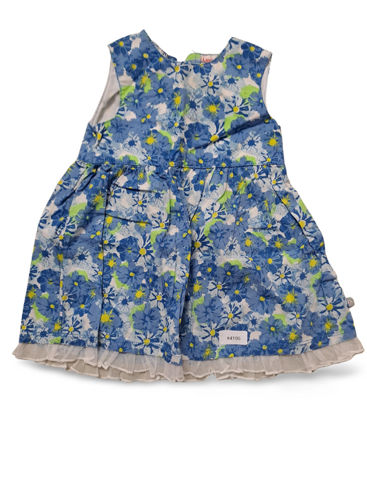 Blaues Blumenkleid mit Tüllsaum - Gr. 74