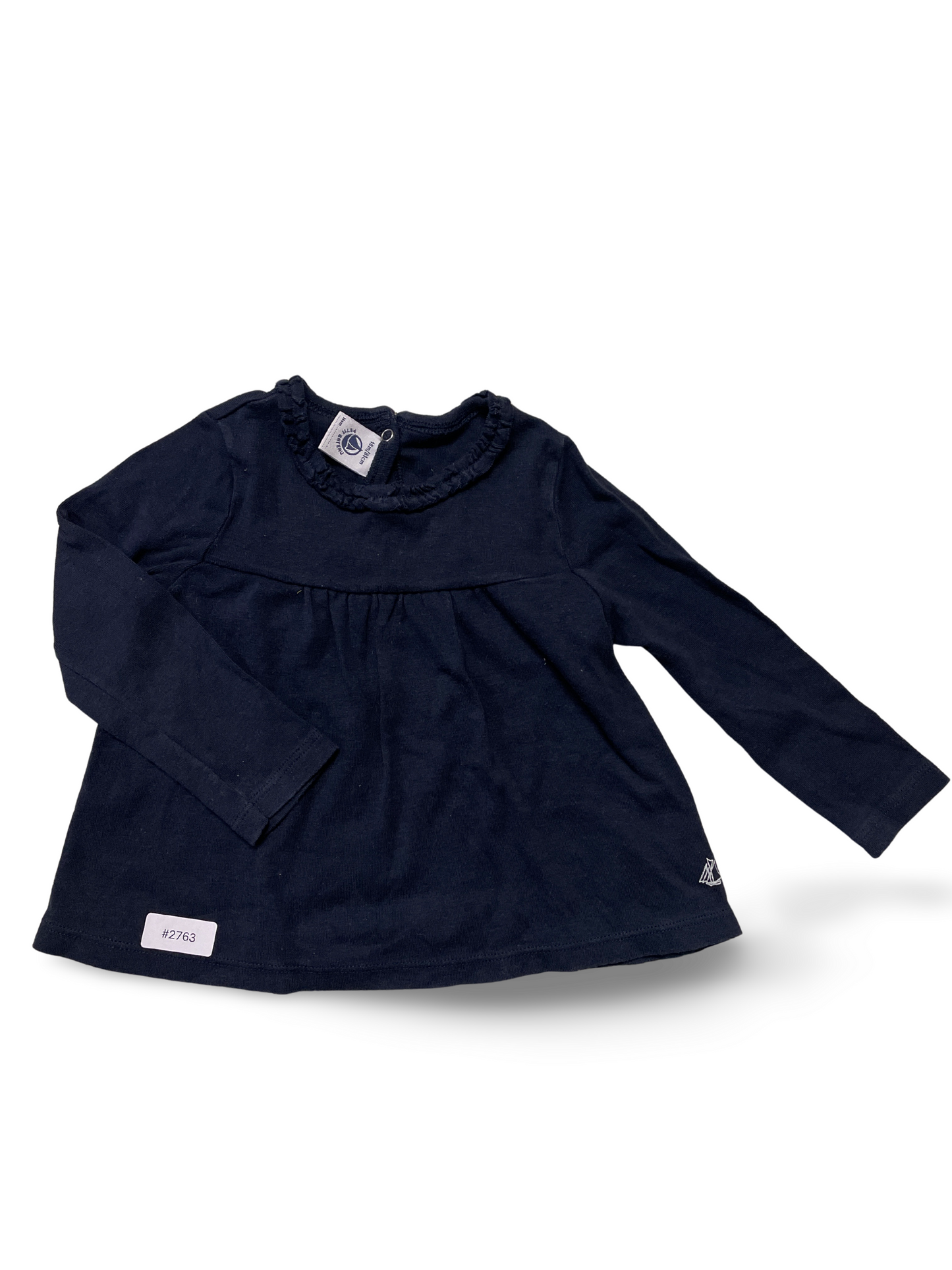 Langarmshirt Dunkelblau mit Rüschenkragen - Gr. 86