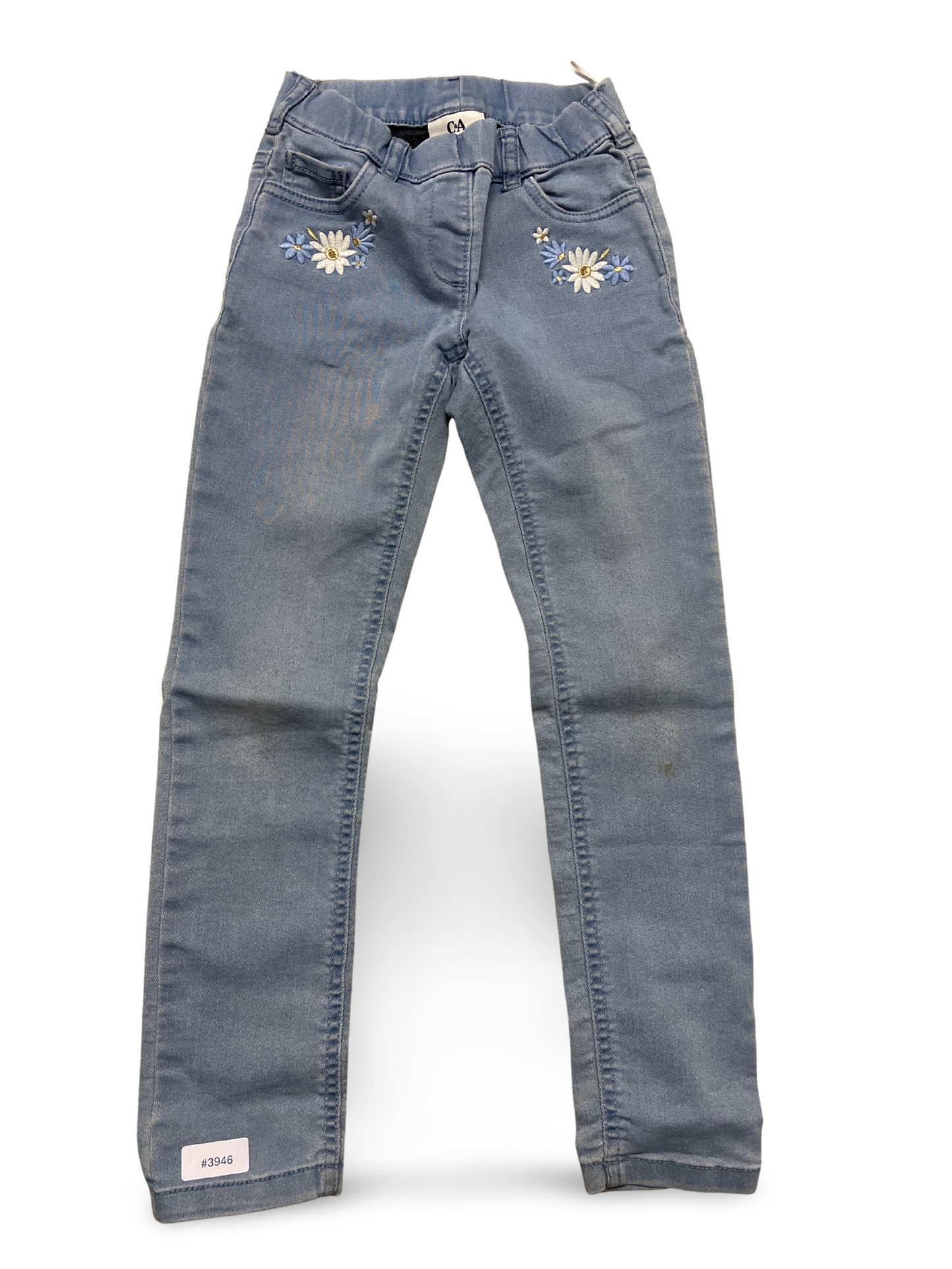 Hellblaue Jeanshose mit Blumenstickerei - Gr. 128