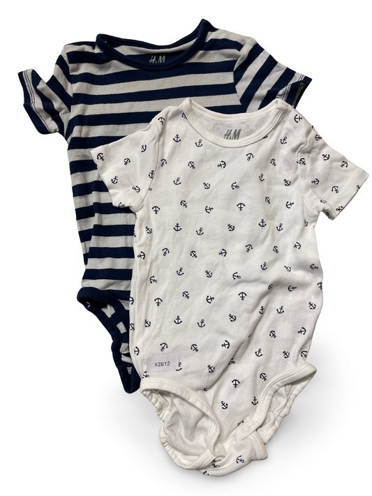2er Bundle Strampler maritim weiss mit Ankern und blau-weiss gestreift - Gr. 80