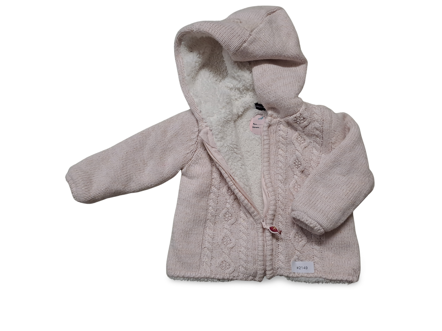 Gestrickte Babykapuzenjacke mit Teddyfutter - Gr. 74