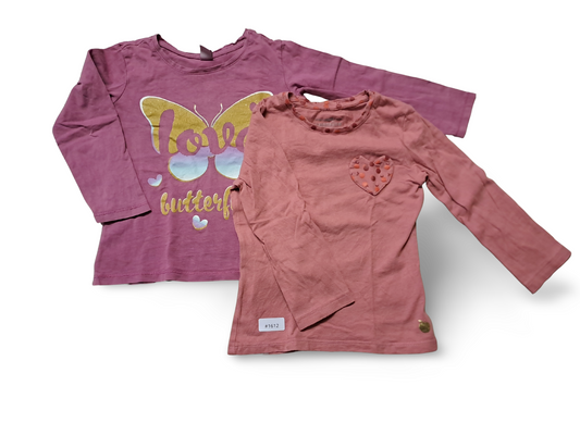 2er Bundle Langarmshirts Mädchen mit Schmetterling und Herz - Gr. 98