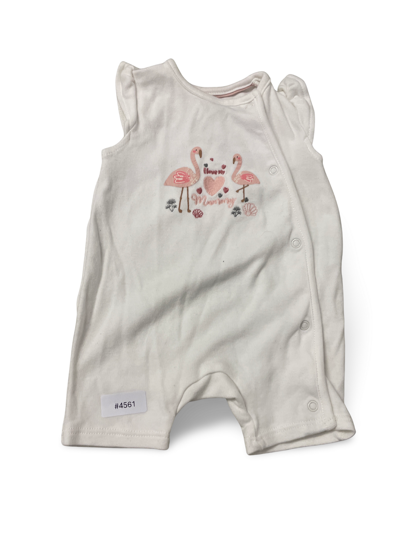 Weisser Strampler mit rosa Flamingos - Gr. 56