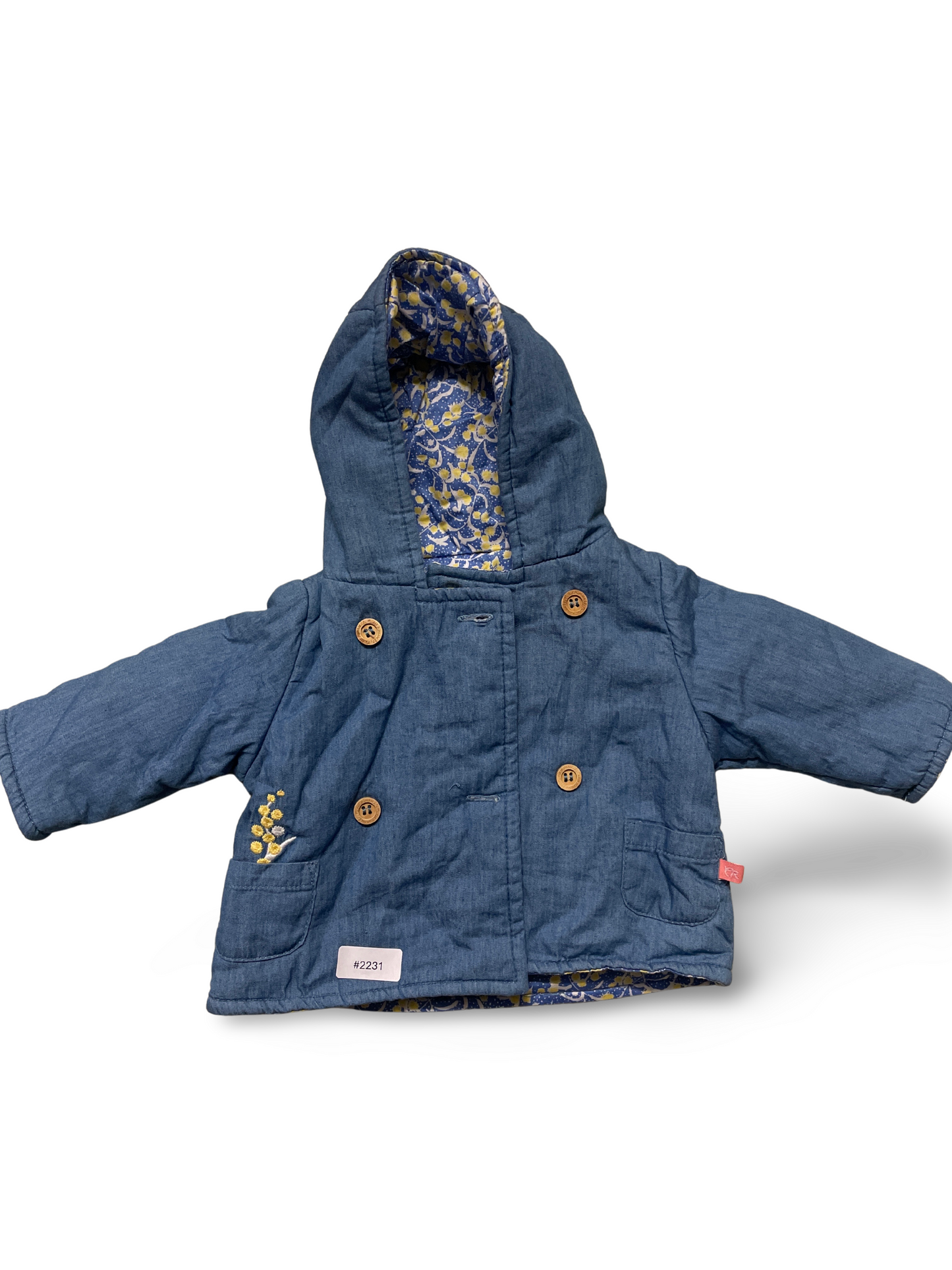 Gepolsterte Kapuzenjacke mit Blumenfutter - Gr. 62