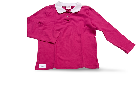 Rosa Langarm-Poloshirt mit weissem Kragen - Gr. 110