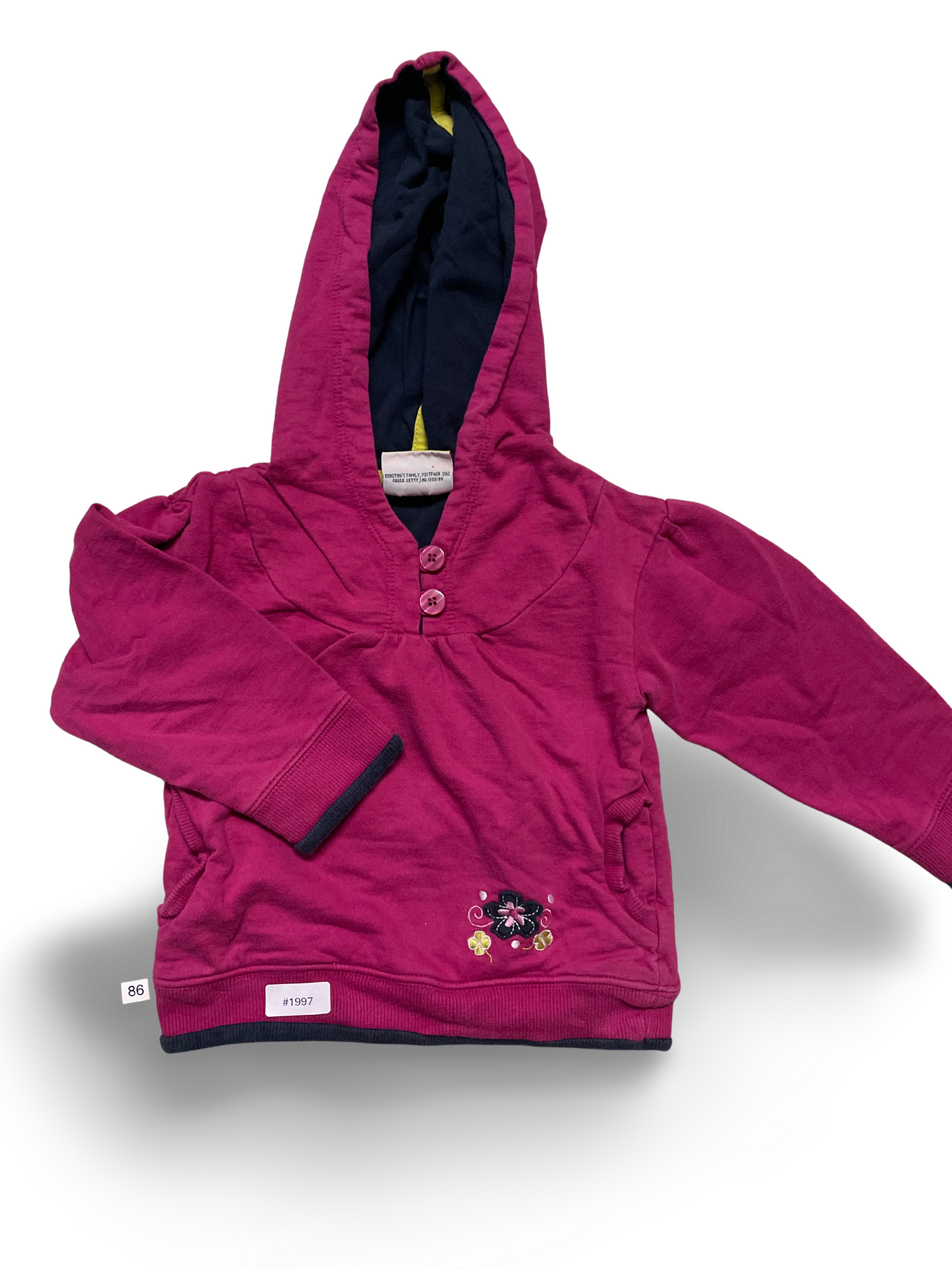 Kapuzenpullover pink mit Blumenstickerei - Gr. 86