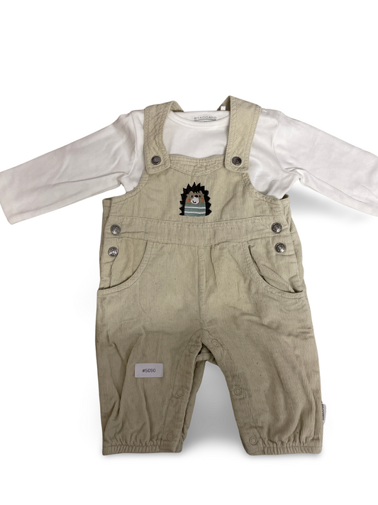 Beiger Cord-Strampler mit weissem Langarmshirt - Gr. 62