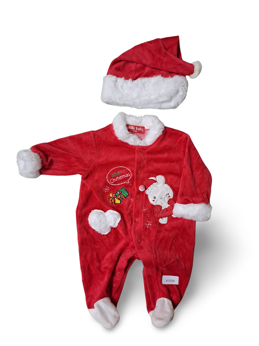 Roter Weihnachtsstrampler mit Mütze - Gr. 56