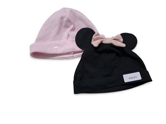 2er Bundle Babymütze rosa und schwarz mit Ohren - Gr. 68
