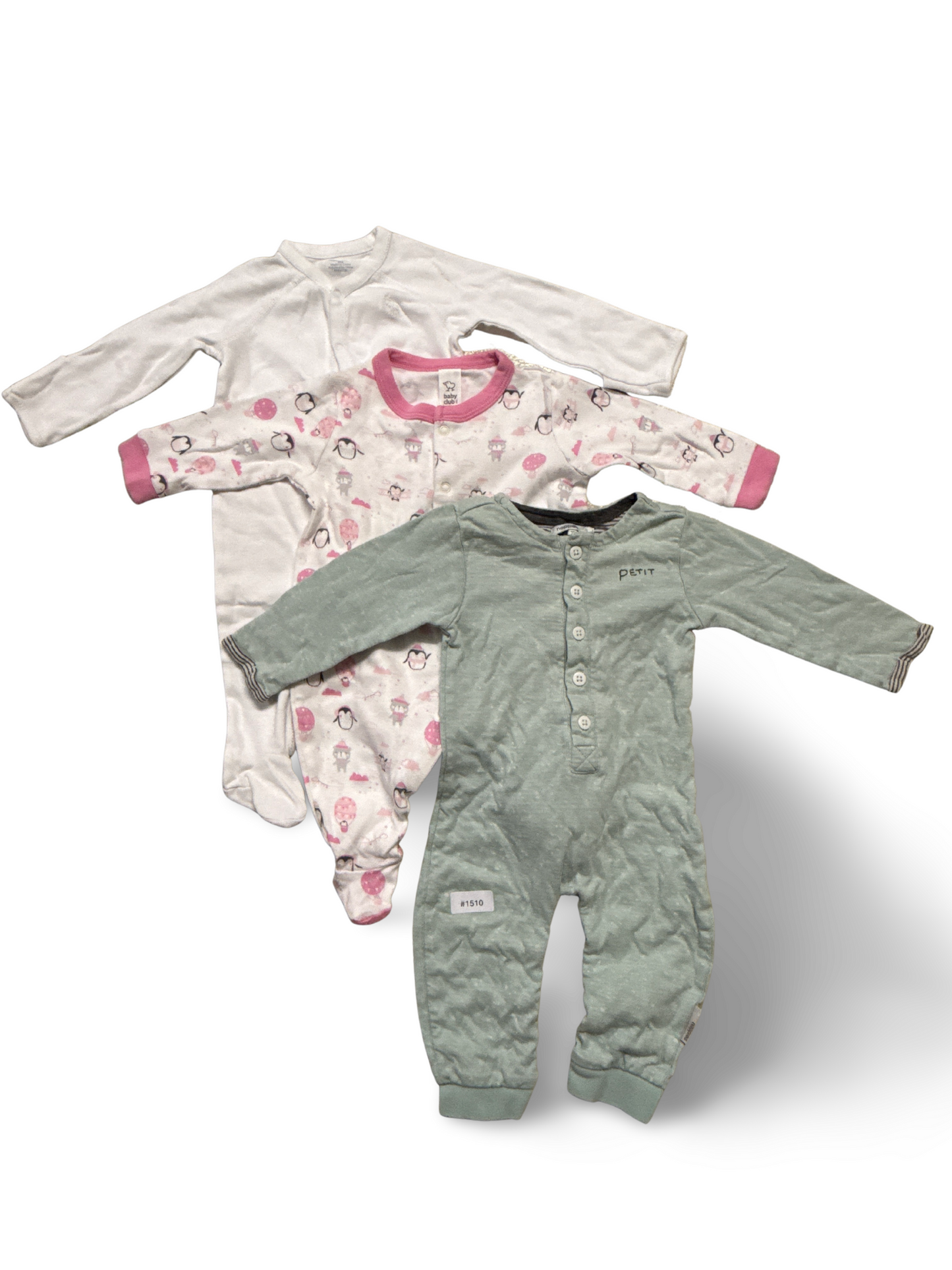 3er Bundle Strampler mit und ohne Fuesse weiss rosa mint - Gr. 68