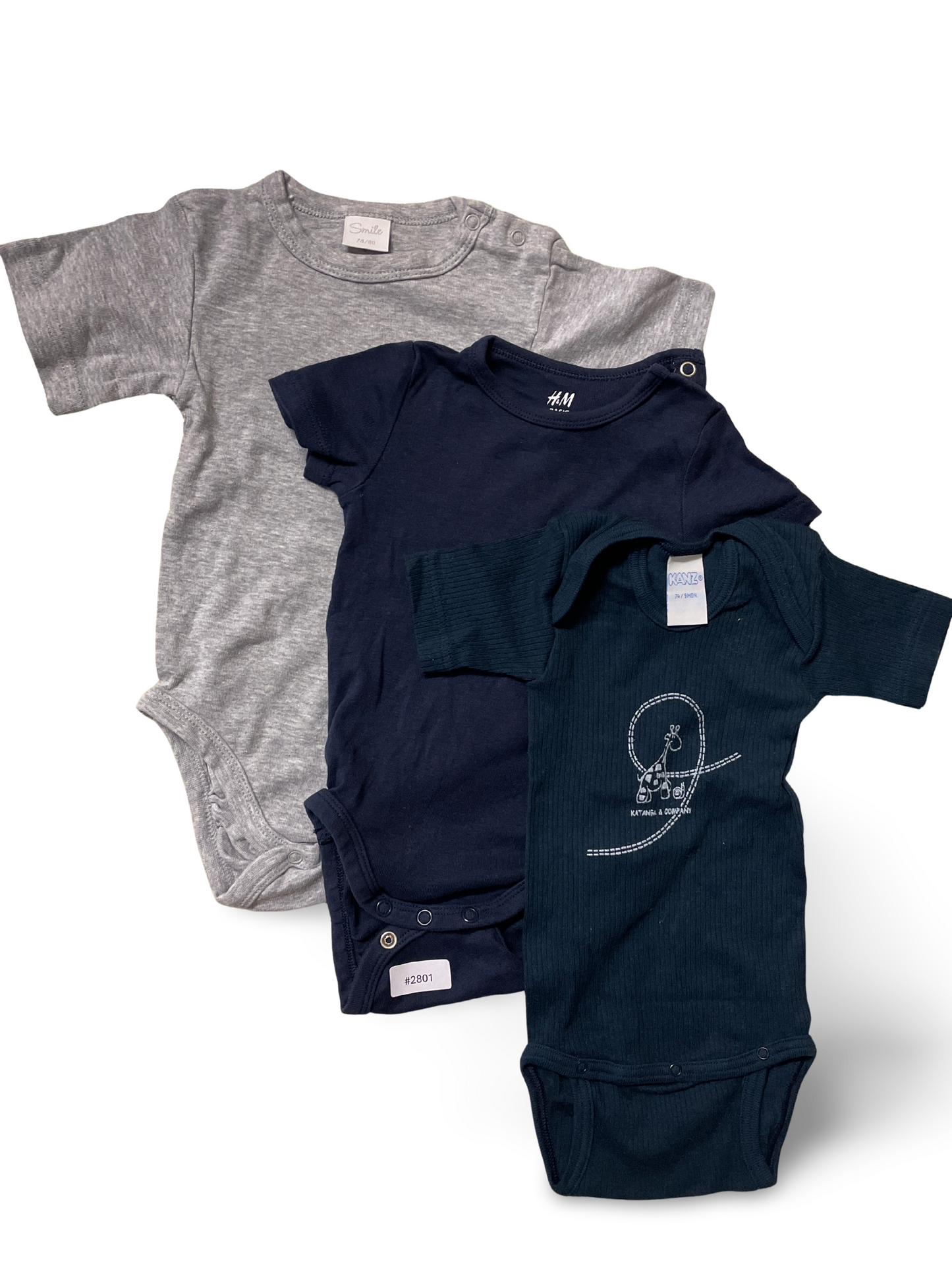 3er Bundle Strampler kurzarm blau grau petrol - Gr. 74