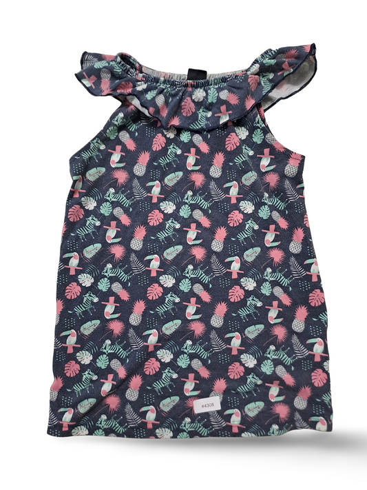 Ärmelloses Kleid mit Volantkragen und Papageienprint - Gr. 110