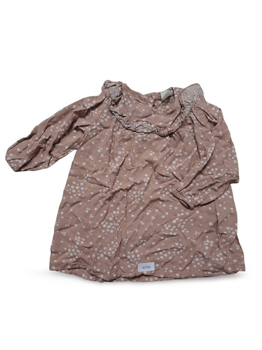 Rosa Langarmkleid mit Blumenmuster - Gr. 86