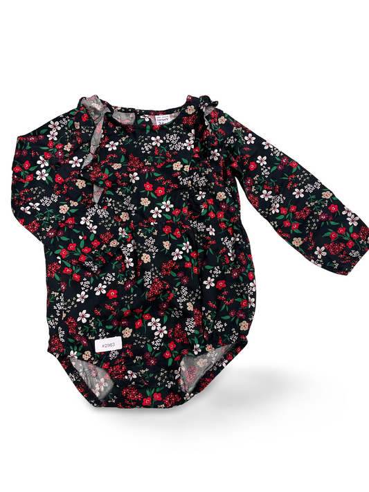 Langarm Strampler mit Blumenmuster - Gr. 92