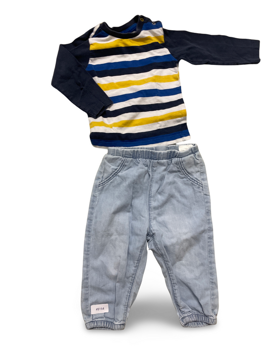 Gestreiftes Langarmshirt und Jogginghose Set - Gr. 80