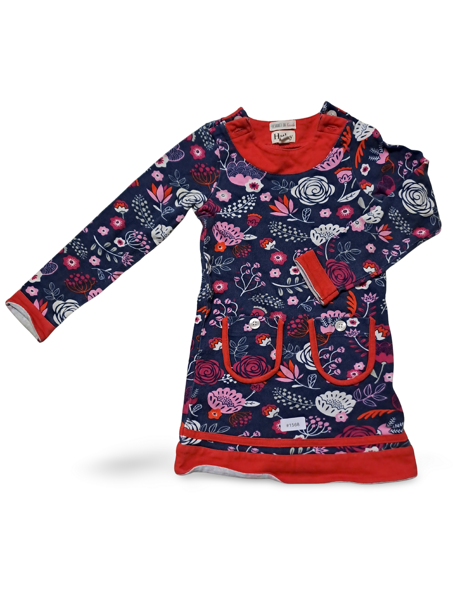 Langarmkleid mit Blumenprint und Taschen - Gr. 98