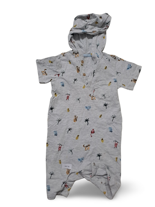 Kurzarmstrampler mit Kapuze und Tierprint - Gr. 80