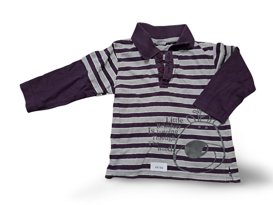 Langarm-Poloshirt gestreift mit Rentierprint - Gr. 80