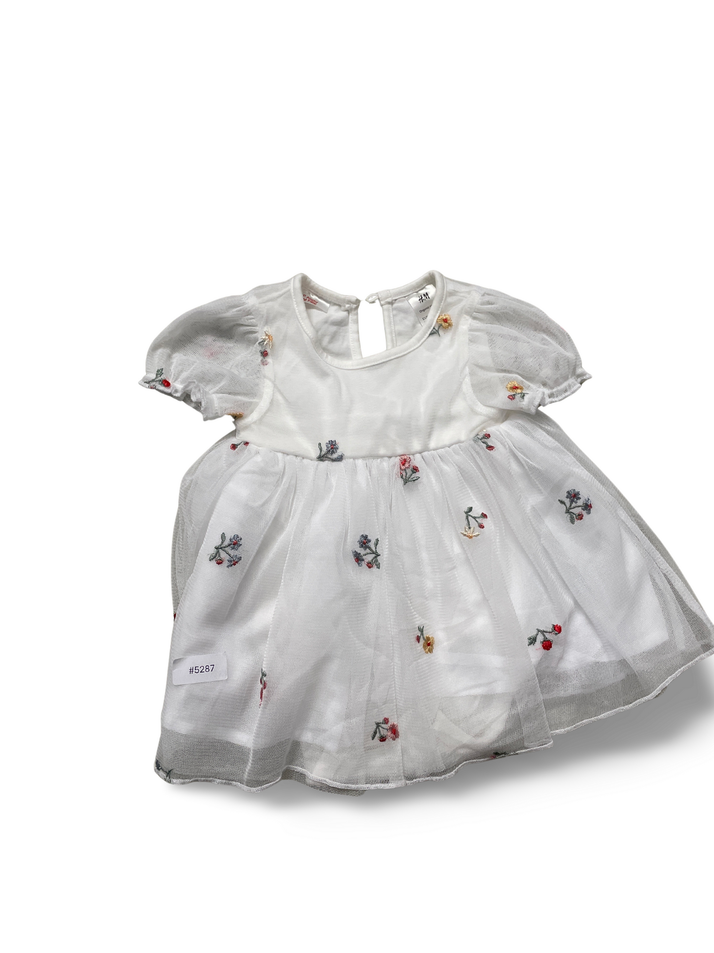 Weisses Tüllkleid mit Blumenstickerei - Gr. 62