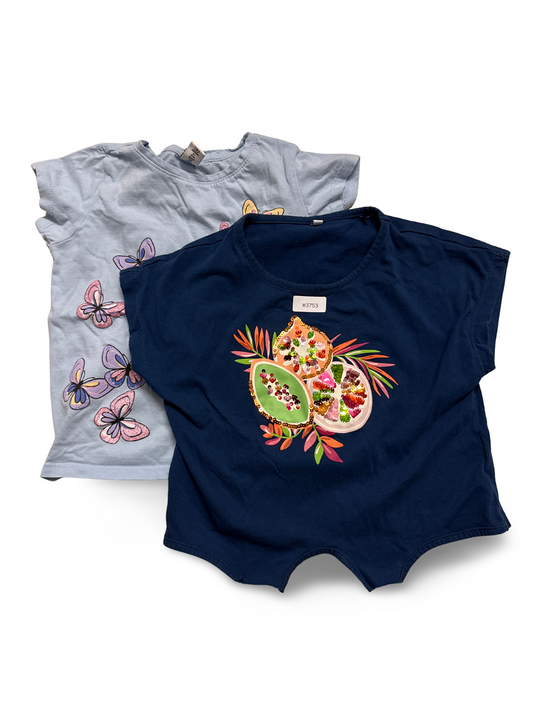 2er Bundle T-Shirts mit Schmetterlings- und Fruchtmotiv - Gr. 116